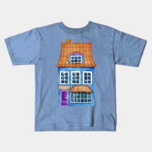 BLUE VILLAGE HOUSE WATERCOLOR Kids T-Shirt